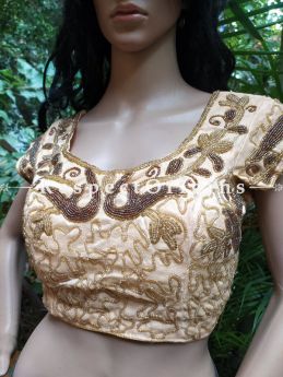 Buy Cotton Silk Choli Blouse In Gold Color With Hand-Embroidered Beadwork. at RespectOrigins.com