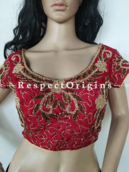 Buy Red Cotton Silk Choli Blouse With Hand-Embroidered Beadwork. at RespectOrigins.com