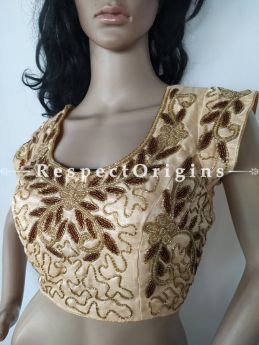 Buy Hand-Embroidered Gold Cotton Silk Choli Blouse With Beadwork In at RespectOrigins.com