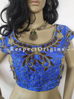 Buy Navy Blue Cotton Silk Choli Blouse With Hand-Embroidered Beadwork. at RespectOrigins.com