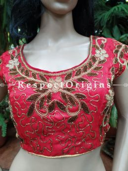 Buy Hand-Embroidered Red Cotton Silk Choli Blouse With Beadwork In at RespectOrigins.com