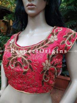 Buy Hand-Embroidered Red Cotton Silk Choli Blouse With Beadwork In at RespectOrigins.com