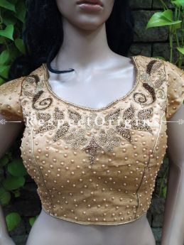 Buy Gold Cotton Silk Choli Blouse With Hand-Embroidered Beadwork. at RespectOrigins.com