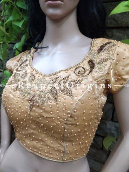 Buy Gold Cotton Silk Choli Blouse With Hand-Embroidered Beadwork. at RespectOrigins.com