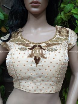 Buy White Cotton Silk Choli Blouse With Hand-Embroidered Beadwork. at RespectOrigins.com