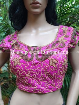 Buy Orange Cotton Silk Choli Blouse With Hand-Embroidered Beadwork. at RespectOrigins.com