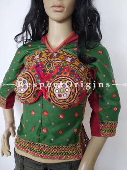 Green Red Vintage Gorgeous Embroidered Choli for Designers; Free-size.; RespectOrigins.com