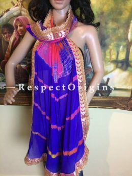 Buy Blue, Pink n Gold Bandhani Georgette Stole at RespectOrigins.com