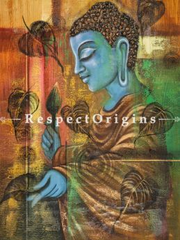 Blue Buddha With Pipal Leaves Painting - 24in x 36in