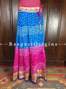 Buy Blue-Pink Handcrafted Jaipur Silk Bandhani Long Skirt; Cotton at RespectOrigins.com