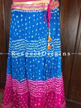 Buy Blue-Pink Handcrafted Jaipur Silk Bandhani Long Skirt; Cotton at RespectOrigins.com