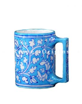 Buy Ceramic Coffee Mug Set of 4; Blue and White Floral Design; Handcrafted Jaipuri Blue Pottery; Chemical Free At RespectOrigins.com