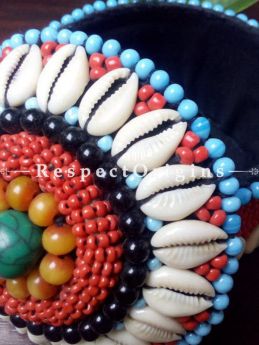 Blue, red and black Jewellery Box With Beads and Sea Shells; Ladakhi Beaded Container; RespectOrigins.com