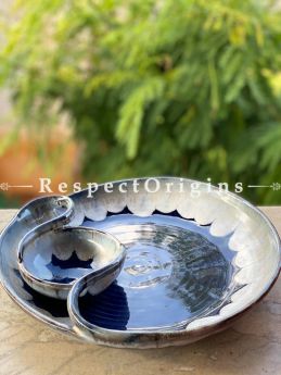Handmade Khurja Pottery Ceramic Sushi Dish/Serving Platter/ Japanese Appetizer Tray/Side Sauce Dish Bowl/Sushi Seasoning Dishes/Decorative Tableware; Blue; RespectOrigins.com