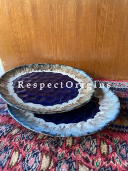 Set of 2 Handmade Khurja Pottery Ceramic Serving Plate or Platter for Snacks, Nut, Fruit and Dessert; RespectOrigins.com