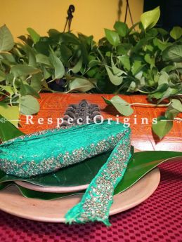 Beautiful Embroidered Silk Border; With Sea-Green Base, Silver work; RespectOrigins.com
