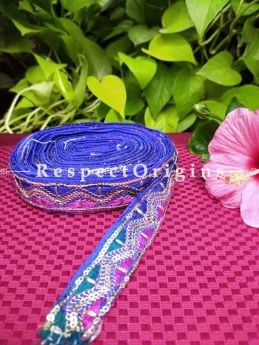 Beautiful Embroidered Silk Border; With Blue base, Green & Pink work; RespectOrigins.com