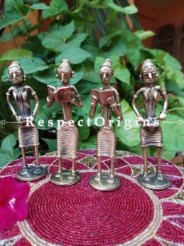 Musicians and Standing Lady with Book Handmade Brass Figurine In Dhokra Art; 6 Inches; RespectOrigins.com