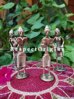 Musicians and Standing Lady with Book Handmade Brass Figurine In Dhokra Art; 6 Inches; RespectOrigins.com