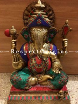Buy Multicolor Exclusive Lord Ganesha Brass Statue; 28 inch At RespectOrigins.com