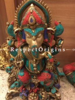 Buy Handcrafted Colorful Lord Ganesha Brass Statue; 26 inch At RespectOrigins.com