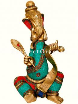 Buy Unique Representation of Ganesha writing Scriptures in Brass; 24 inch At RespectOrigins.com