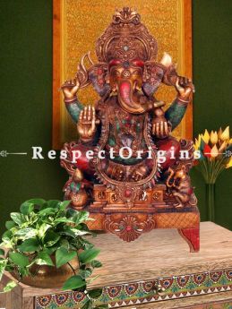 44 Inches Exclusive Lord Ganesha Brass Statue; Multicolour
