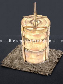 Buy Brass Picnic or Tiffin Carrier with 3 Boxes and detachable Handle At RespectOrigins.com