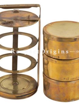 Buy Brass Picnic or Tiffin Carrier with 3 boxes With detachable holder At RespectOrigins.com