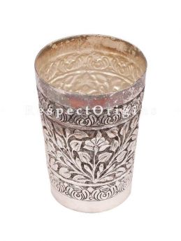 Buy Brass Silver Plated Lassi Glass With Flowers And Leaves Engraved At RespectOrigins.com