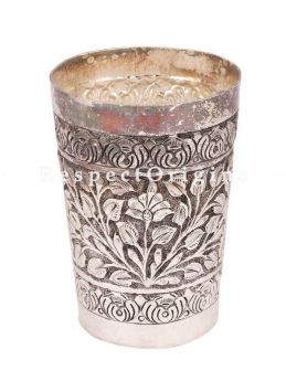 Buy Brass Silver Plated Lassi Glass With Flowers And Leaves Engraved At RespectOrigins.com