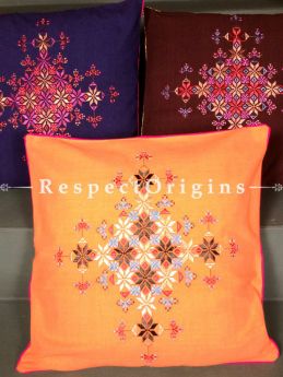 Buy Eclectic Soof Embroidery Square Cotton Cushion Cover Set of 3 Vibrant Color; Hand-embroidered. At RespectOrigins.com