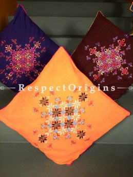 Buy Eclectic Soof Embroidery Square Cotton Cushion Cover Set of 3 Vibrant Color; Hand-embroidered. At RespectOrigins.com