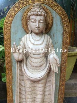 Buy Buddha Statue or Figurine; Beige, Tamil Nadu Wood Craft, 36x5x15 in At RespectOrigins.com