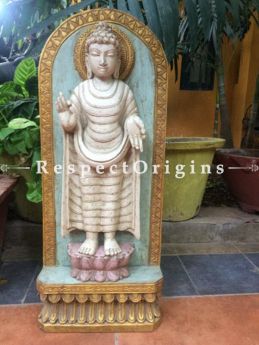 Buy Buddha Statue or Figurine; Beige, Tamil Nadu Wood Craft, 36x5x15 in At RespectOrigins.com