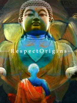 Adorable Painting of Buddha With Monk Made of Oil on Canvas  |Buy Adorable Painting of Buddha With Monk Made of Oil on Canvas   Online|RespectOrigins