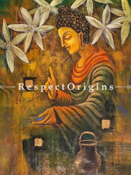 Acrylic On Paper Painting;Buddha with White Flowers   |Buy Acrylic On Paper Painting;Buddha with White Flowers    Online|RespectOrigins