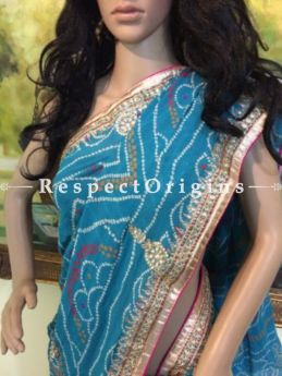 Buy Blue Bandhani Georgette Saree; Gota Patti; RespectOrigins.com