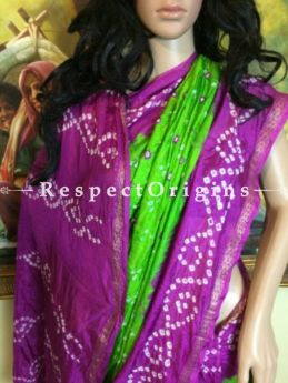 Buy Green and Violet Silk Saree; Bandhani; RespectOrigins.com