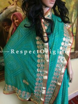 Buy Green Bandhani Georgette Saree; Gota Patti; RespectOrigins.com