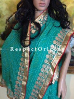 Buy Green Bandhani Georgette Saree; Gota Patti; RespectOrigins.com