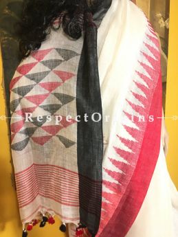 Buy Handloom Linen Saree; White Red Black Temple Border; RespectOrigins.com
