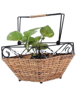 Buy Hand Braided Rattan Cane Planter with Wrought Iron trimming and handlein 9x6x9 inches|RespectOrigins