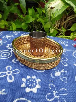 Hand braided Rattan Cane Round Trays with Brass Trimming; 2 Inches x 9 Inches x 7 Inches at Respectorigins.com