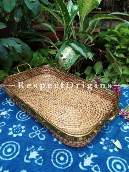 Hand braided Rattan Cane square Trays with Brass Trimming; 4 Inches x 24 Inches x 14 Inches at Respectorigins.com