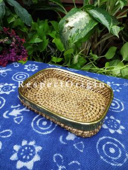 Hand braided Rattan Cane square Trays with Brass Trimming; 2 Inches x 10 Inches x 8 Inches at Respectorigins.com