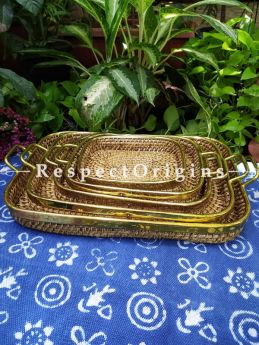 Rectangular Hand braided Rattan Cane Trays with Brass Trimming; Set of 5 at Respectorigins.com