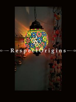 Striking Handcrafted Colorful Blue Pottery Electric Hanging Lantern Lamp for Home Decor; 12 Inches; RespectOrigins.com