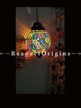 Striking Handcrafted Colorful Blue Pottery Electric Hanging Lantern Lamp for Home Decor; 12 Inches; RespectOrigins.com