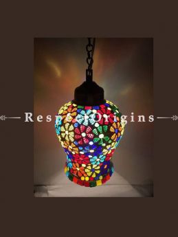 Impressive Handcrafted Vibrant Blue Pottery Electric Hanging Lantern Lamp for Home Decor; 12 Inches; RespectOrigins.com
